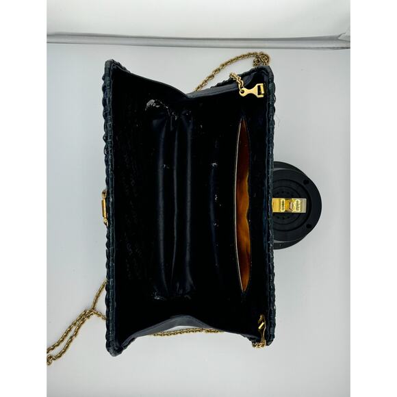Rare RODO Vintage Green Black Wicker Weave Gold‎ Purse Italy Made Art Deco 1960s - Picture 5 of 12